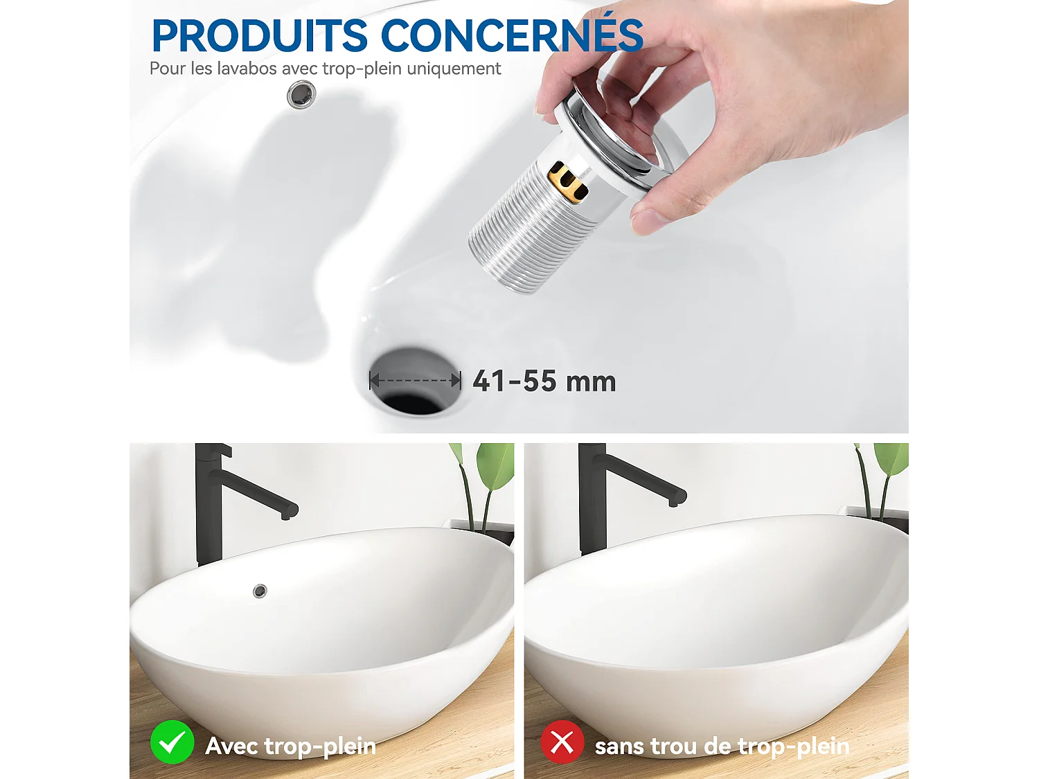 Auralum max Bonde de Lavabo Universelle avec Trop-Plein,Valve Pop-Up pour lavabo-Bonde d'écoulement en laiton (Chromé, avec Panier à Crépine)