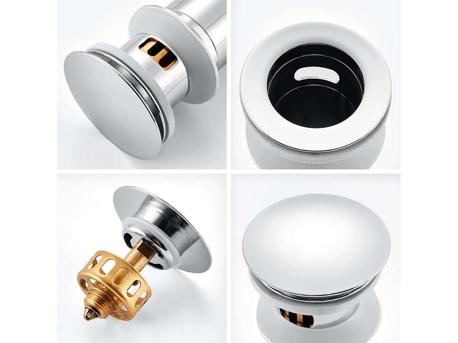 Auralum max Bonde de Lavabo Universelle avec Trop-Plein,Valve Pop-Up pour lavabo-Bonde d'écoulement en laiton (Chromé, avec Panier à Crépine)