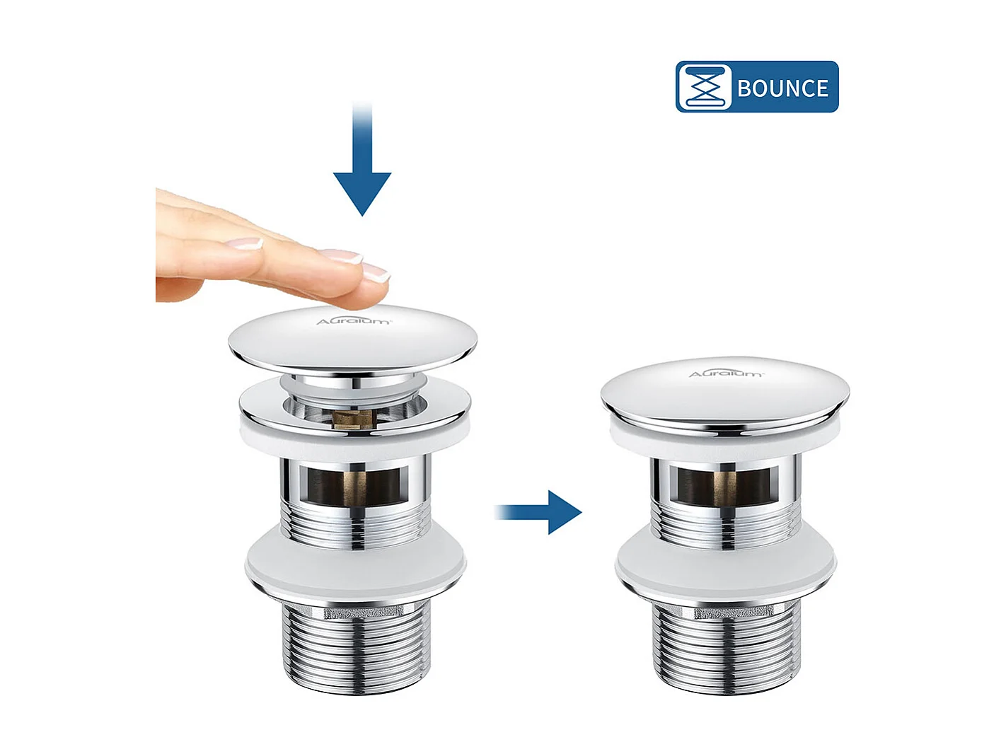 Bonde Lavabo Rond Chromé Pop-Up Surface Grande avec Trop-Plein Automatique Pusser Ouvrir Accessoire Evier,Lavabo, Baignoire Salle Bain,EU Modèle