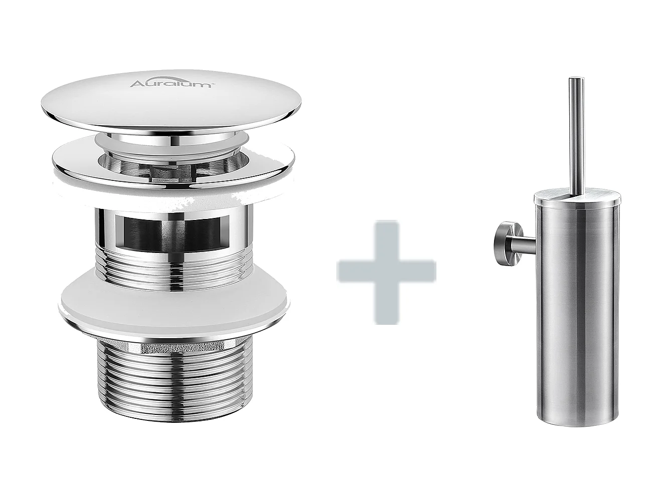 Porte Brosse Toilette Acier Inoxydable Brosse WC Mural +Bonde Lavabo Bonde Pop-up avec Trop-plein Automatique Universelle