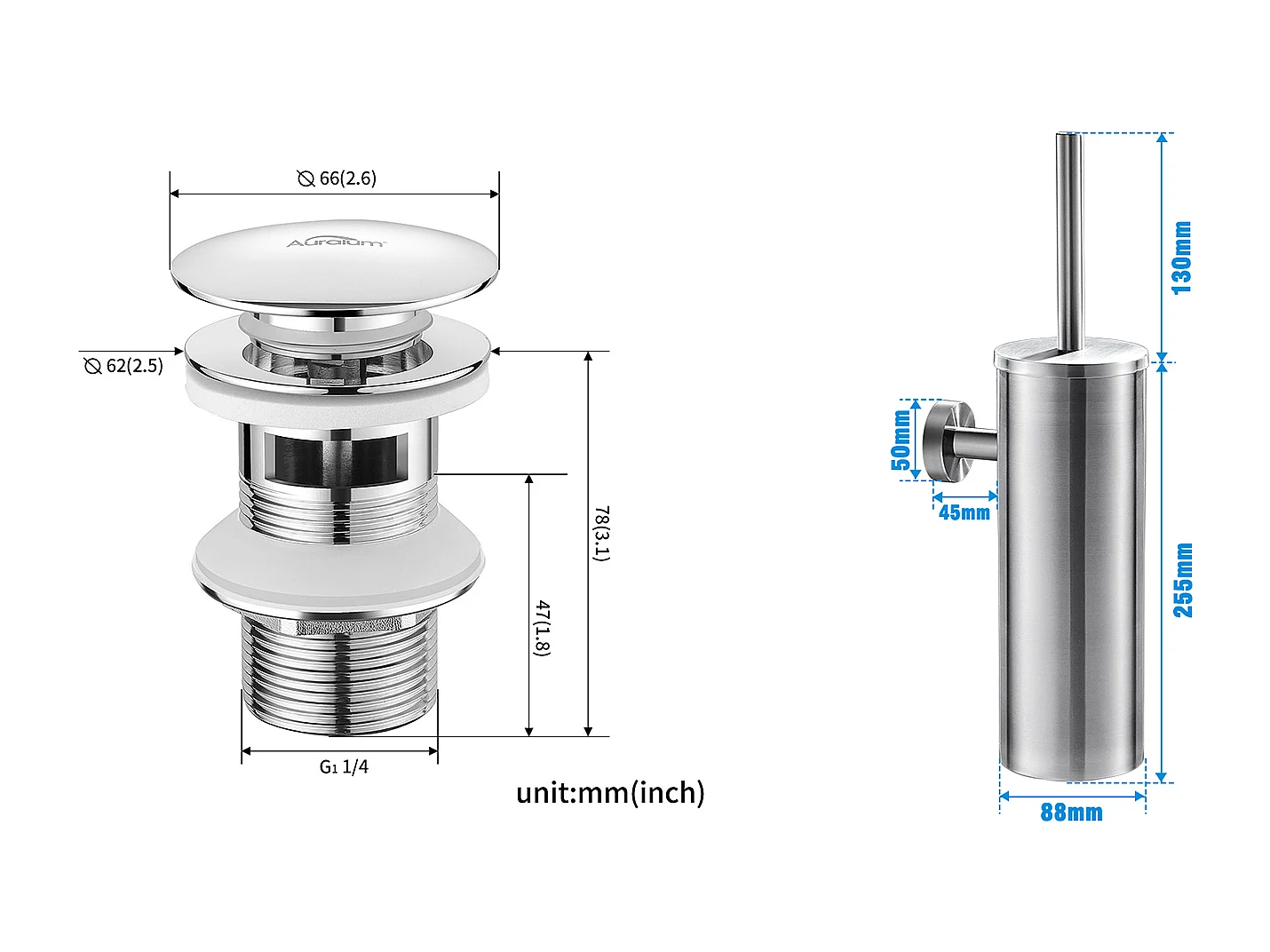 Porta Cepillo Inodoro Acero Inoxidable Cepillo WC Pared +Bonde Lavabo Desagüe Pop-up con Desbordamiento Automático Universal