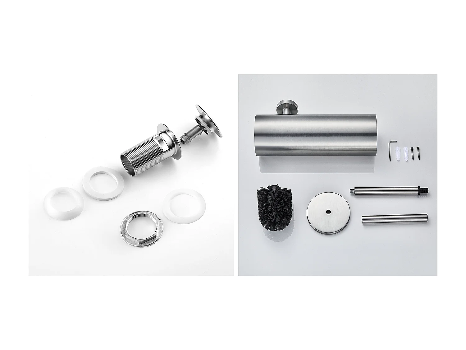 Porta Cepillo Inodoro Acero Inoxidable Cepillo WC Pared +Bonde Lavabo Desagüe Pop-up con Desbordamiento Automático Universal