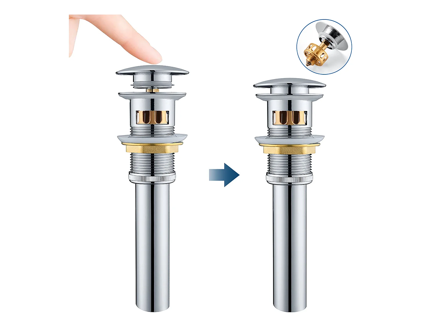 Auralum max Wastafelkraan met Overloop, Wastafelkraan Pop Up Valve,Wastafel met zeefmand voor badkamer,Chroom