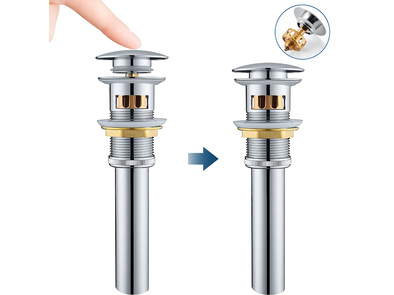 Auralum max  Bonde de Lavabo avec Trop Plein,Bonde de Lavabo Pop Up Valve,Bonde de Lavabo avec Panier à Crépine pour Salle de Bain,Chromé