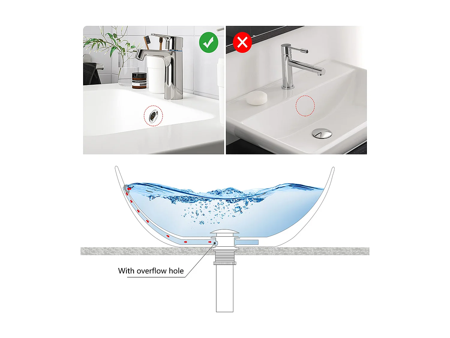 Auralum max  Bonde de Lavabo avec Trop Plein,Bonde de Lavabo Pop Up Valve,Bonde de Lavabo avec Panier à Crépine pour Salle de Bain,Chromé