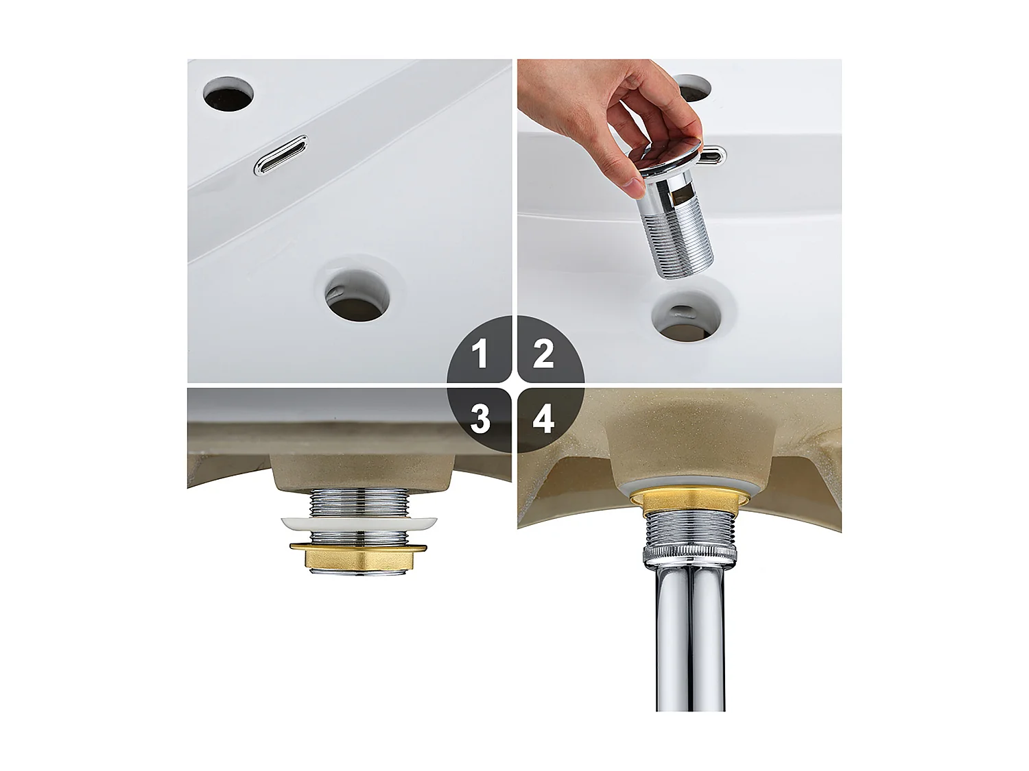 Auralum max  Bonde de Lavabo avec Trop Plein,Bonde de Lavabo Pop Up Valve,Bonde de Lavabo avec Panier à Crépine pour Salle de Bain,Chromé