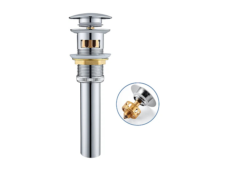 Auralum max Bonde Pop Up met Overloop, Verchroomd, Universele Wastafel Afvoerplug met Zeefmand, Messing Anti-Cap Afvoer Badkamer