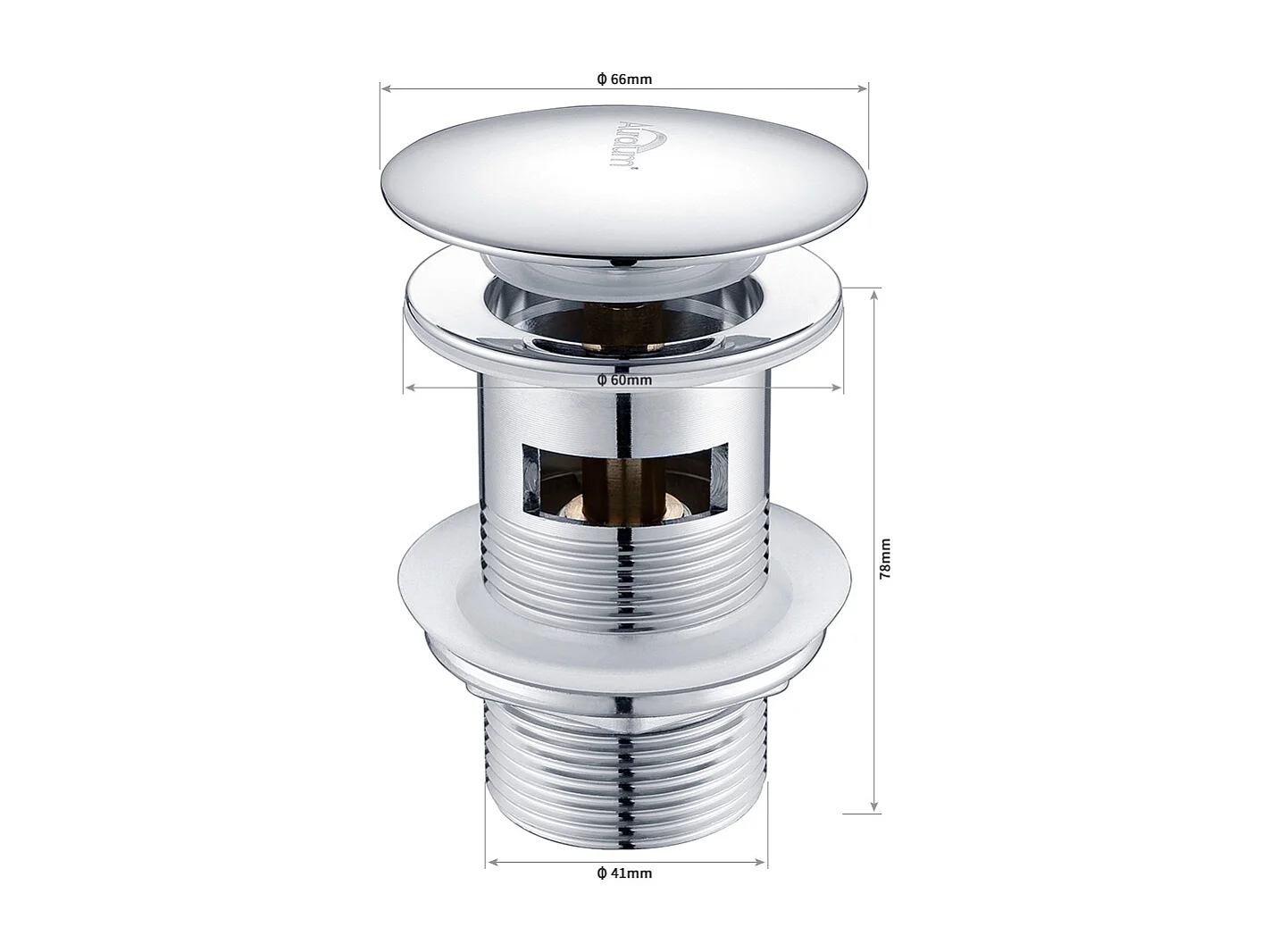 AuraLum Max Spülbeckenablauf mit Überlauf, Spülbeckenablauf, Pop-Up-Spülbeckenablauf, Universal-Spülbeckenablauf, Chrom, EU-Modell