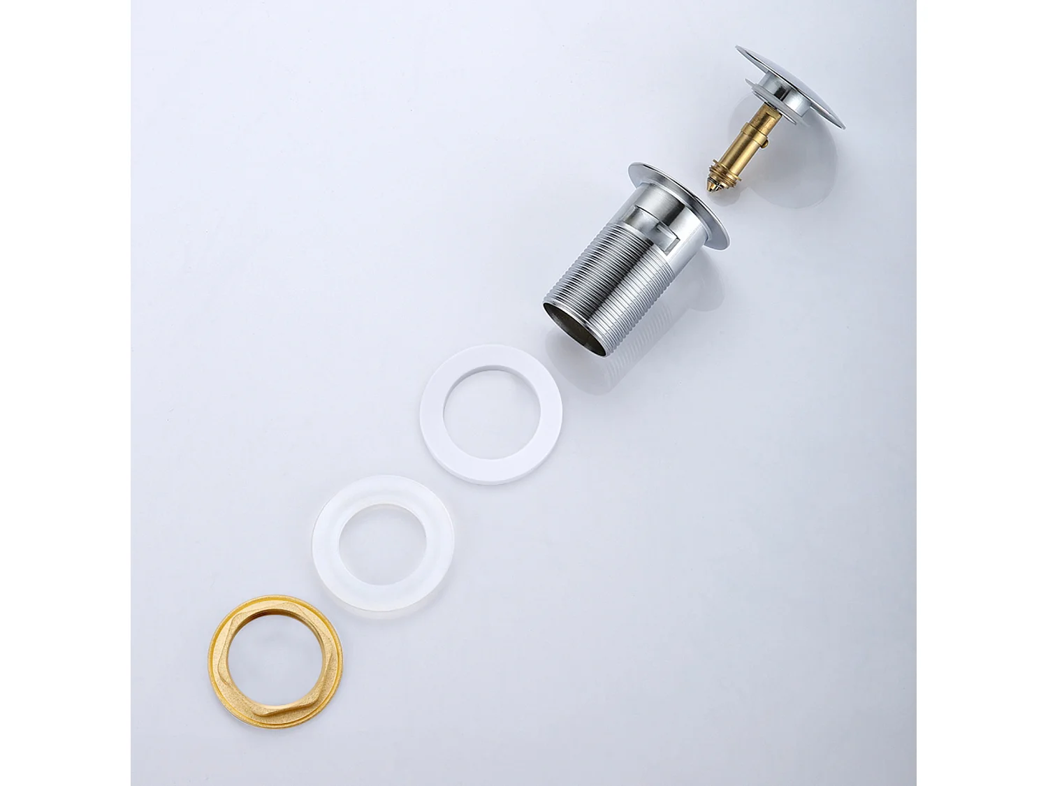 AuraLum Max Spülbeckenablauf mit Überlauf, Spülbeckenablauf, Pop-Up-Spülbeckenablauf, Universal-Spülbeckenablauf, Chrom, EU-Modell