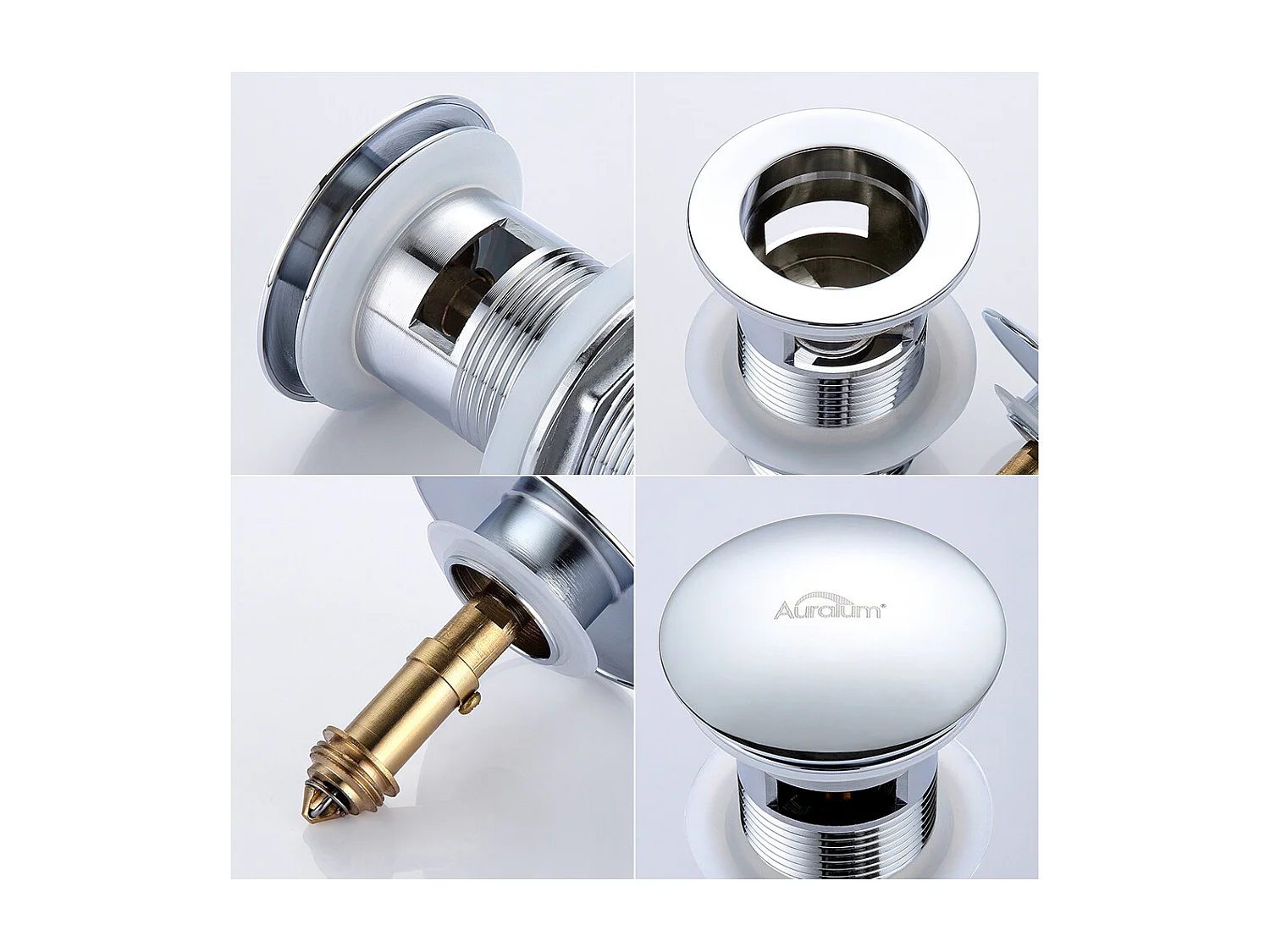 AuraLum Max Spülbeckenablauf mit Überlauf, Spülbeckenablauf, Pop-Up-Spülbeckenablauf, Universal-Spülbeckenablauf, Chrom, EU-Modell