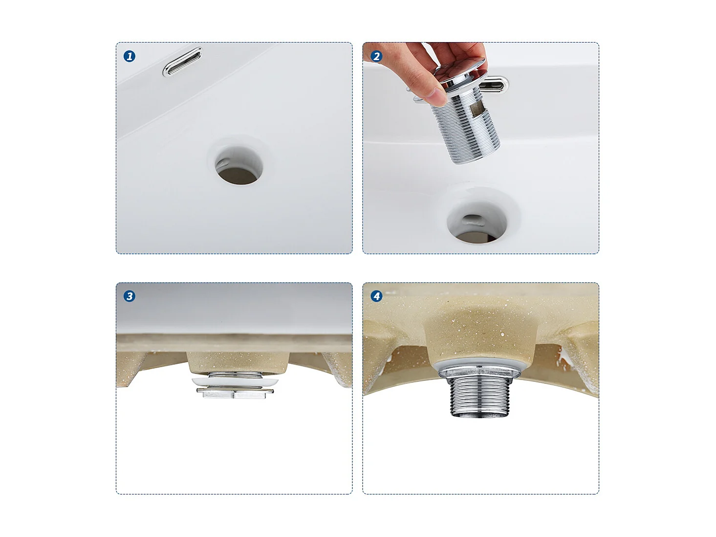 AuraLum Max Spülbeckenablauf mit Überlauf, Spülbeckenablauf, Pop-Up-Spülbeckenablauf, Universal-Spülbeckenablauf, Chrom, EU-Modell