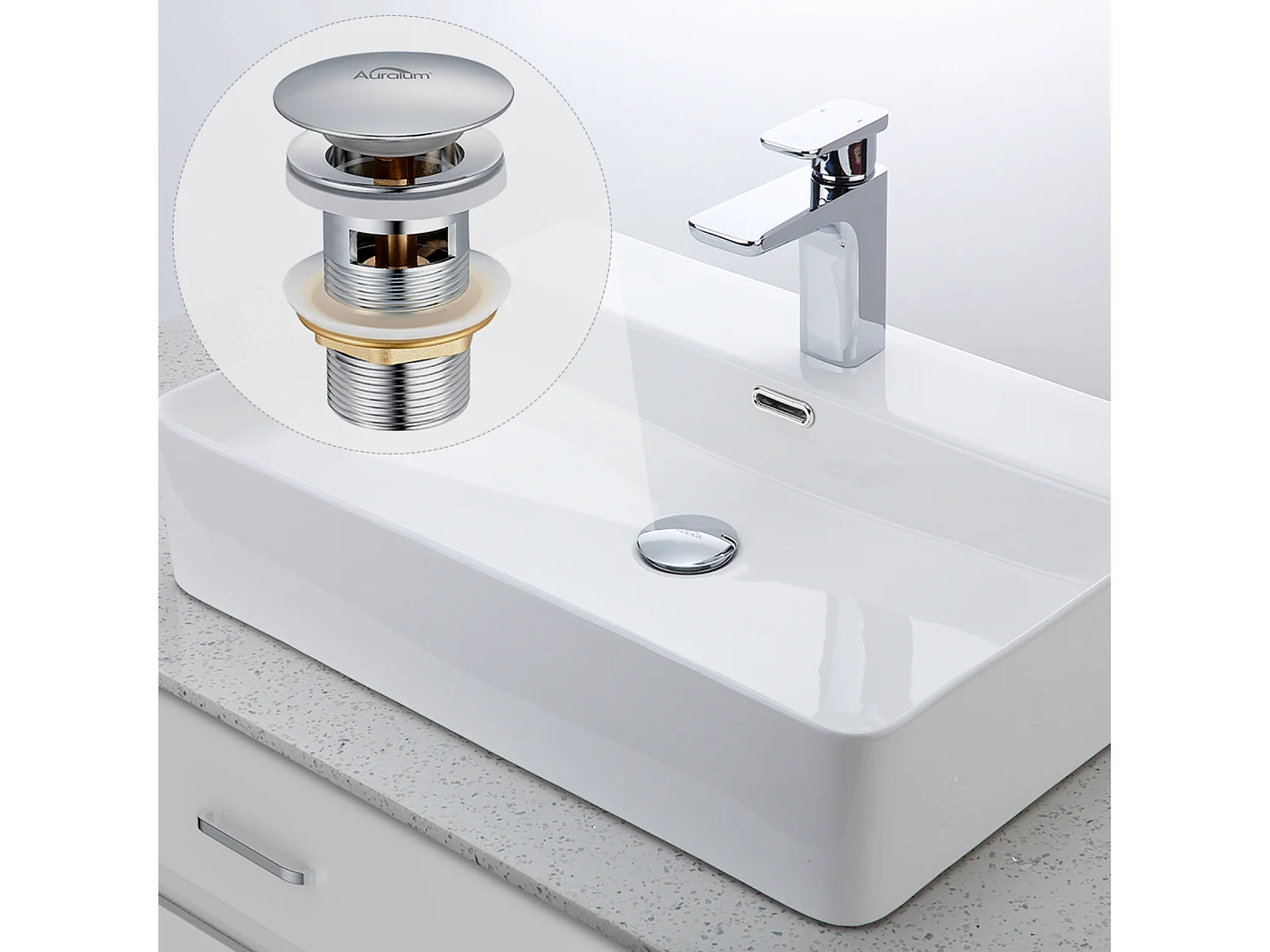 AuraLum Max  Bonde de Lavabo avec Trop Plein, Bonde de Vidange Lavabo, Bonde de Lavabo Pop Up, Bonde de Lavabo Universelle, Chromé,EU Modèle