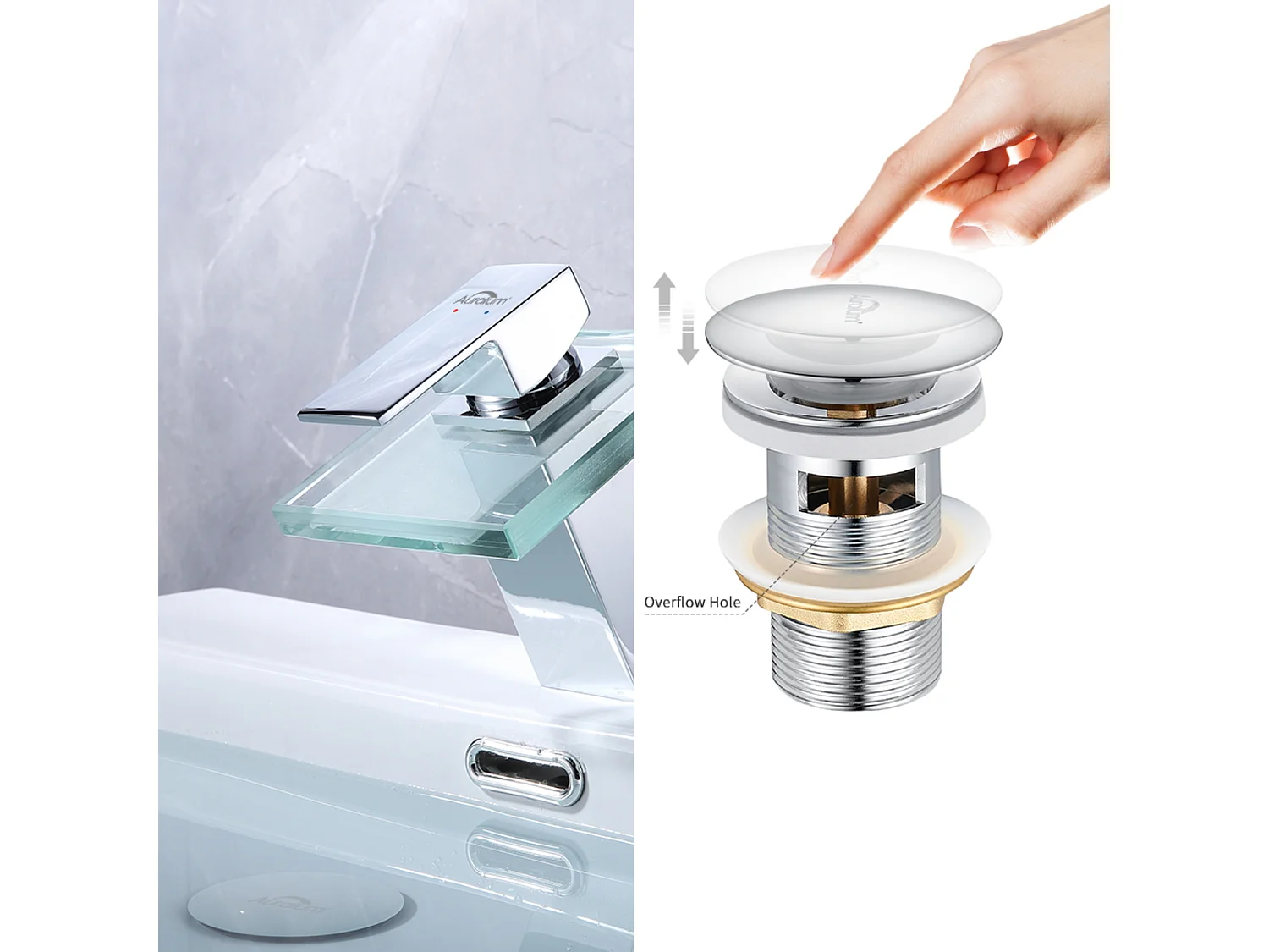 AuraLum Max  Bonde de Lavabo avec Trop Plein, Bonde de Vidange Lavabo, Bonde de Lavabo Pop Up, Bonde de Lavabo Universelle, Chromé,EU Modèle