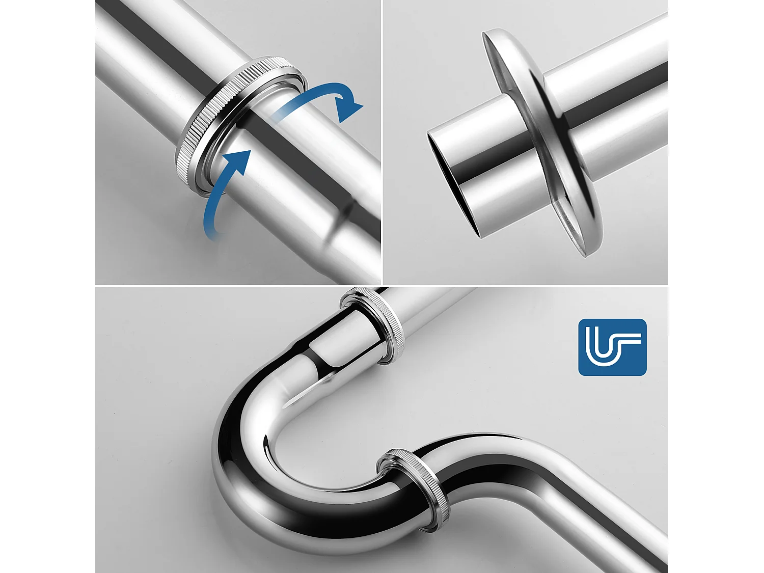 AuraLum Max Siphon de Lavabo Tube Universel Diamètre de 32mm Siphon en Chromé Anti Odeur Lavabo Siphon Plomberie pour Cuisine Salle de Bain,EU Modèle