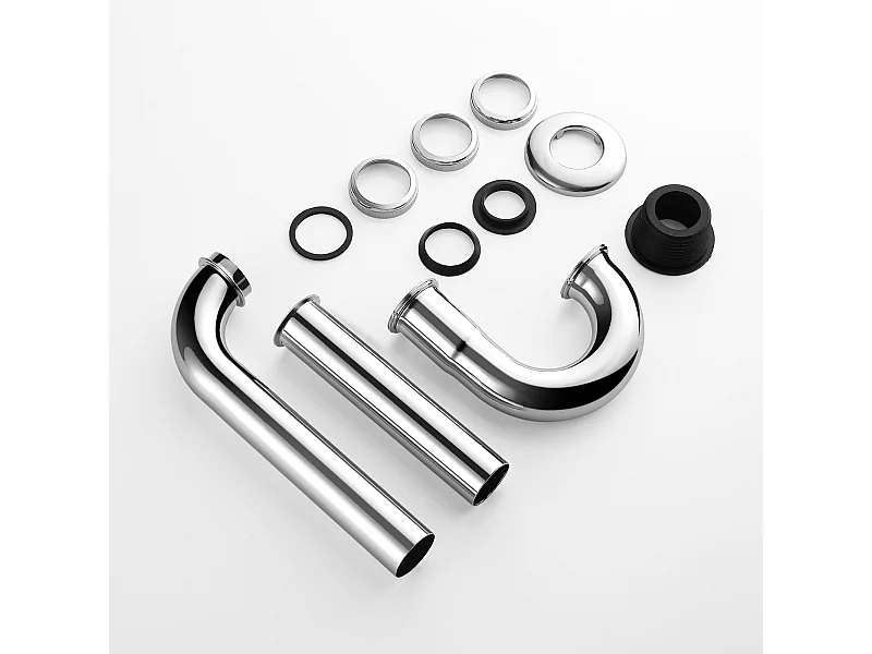 AuraLum Max Universal-Rohr-Waschbeckensiphon, 32 mm Durchmesser, Chrom, Geruchsneutralisierender Abflusssiphon für Küche und Bad, EU-Modell