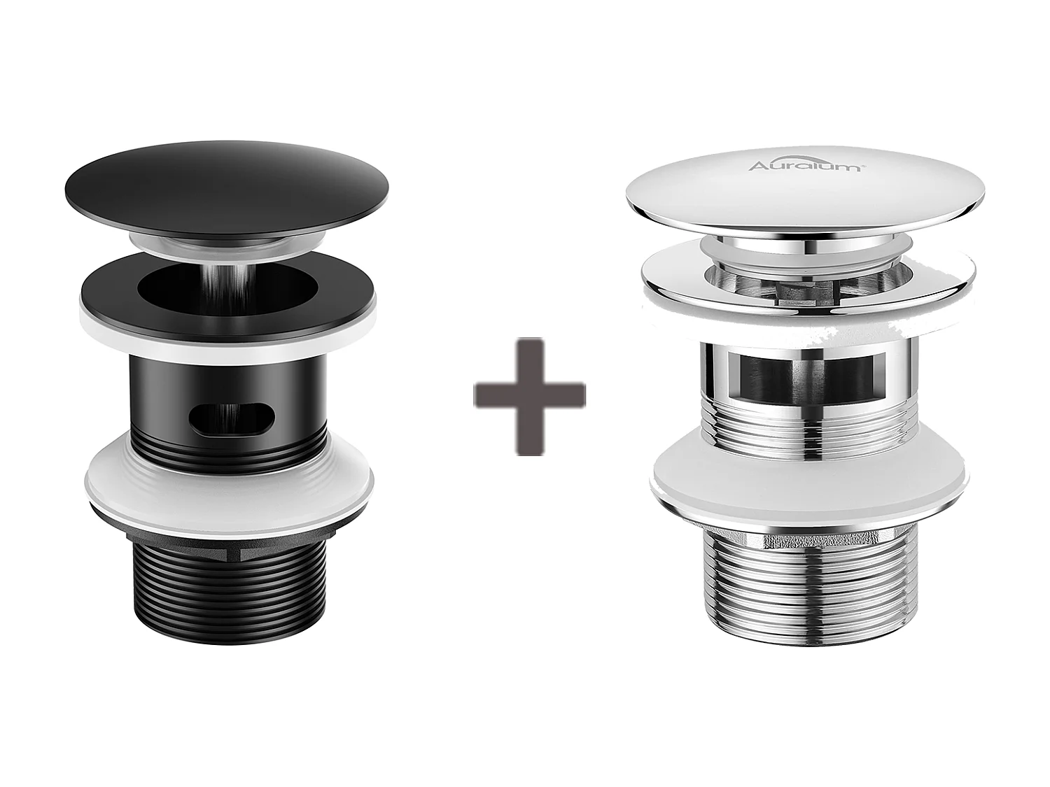 2PCS Waschbecken Abfluss Pop-up-Drain mit automatischen Überlauf Universal Schwarz + Chrom Becken Badewanne Badezimmer