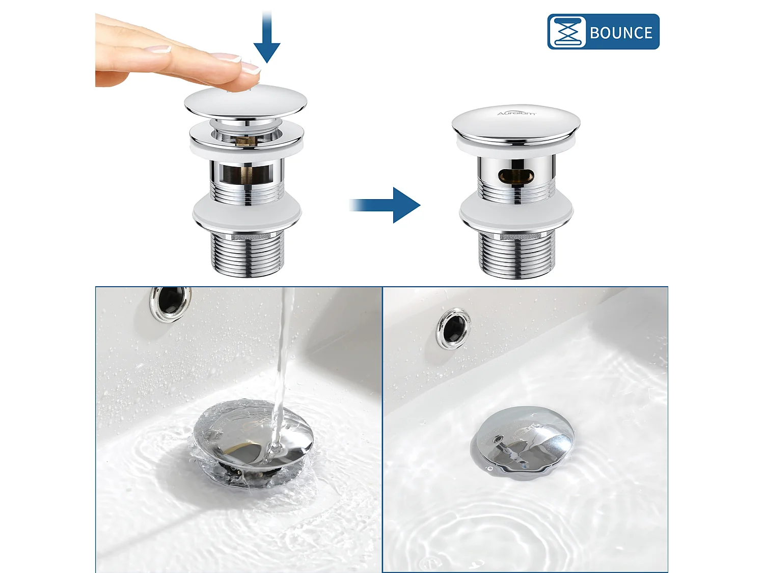 2PCS Bonde de Lavabo Bonde Pop-up avec Trop-plein Automatique Universelle Noir+Chromé Vasque Baignoire Salle de Bain