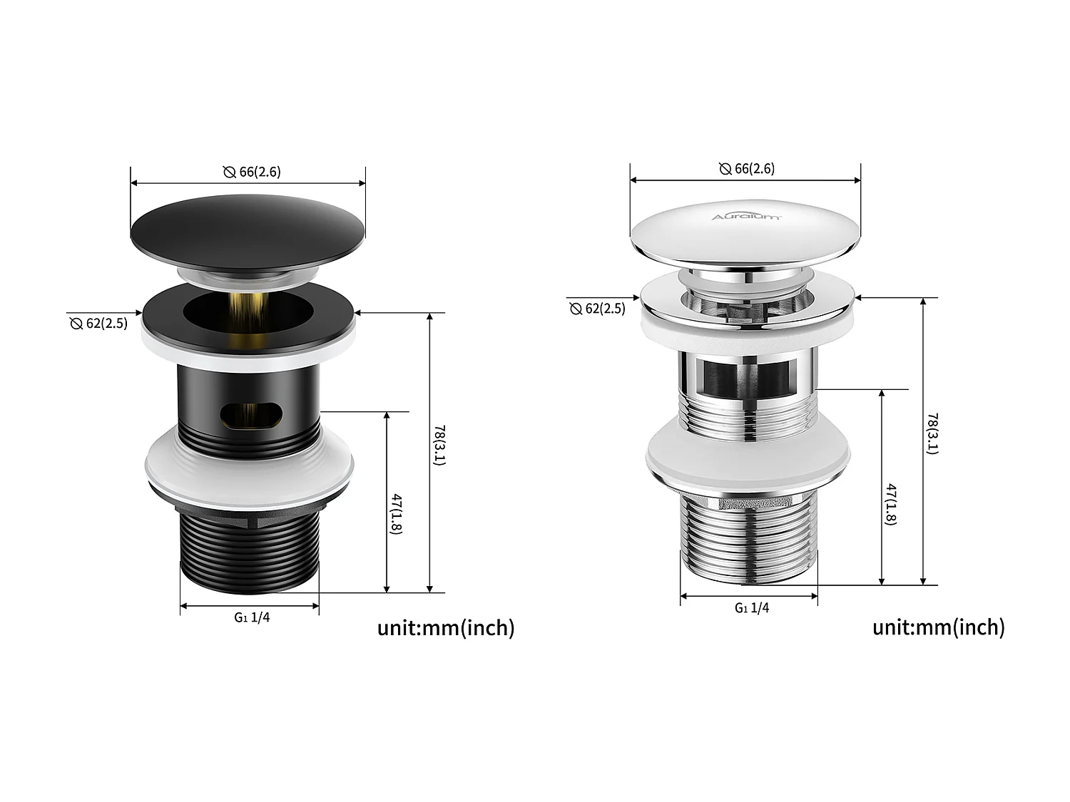 2PCS Bonde de Lavabo Bonde Pop-up avec Trop-plein Automatique Universelle Noir+Chromé Vasque Baignoire Salle de Bain