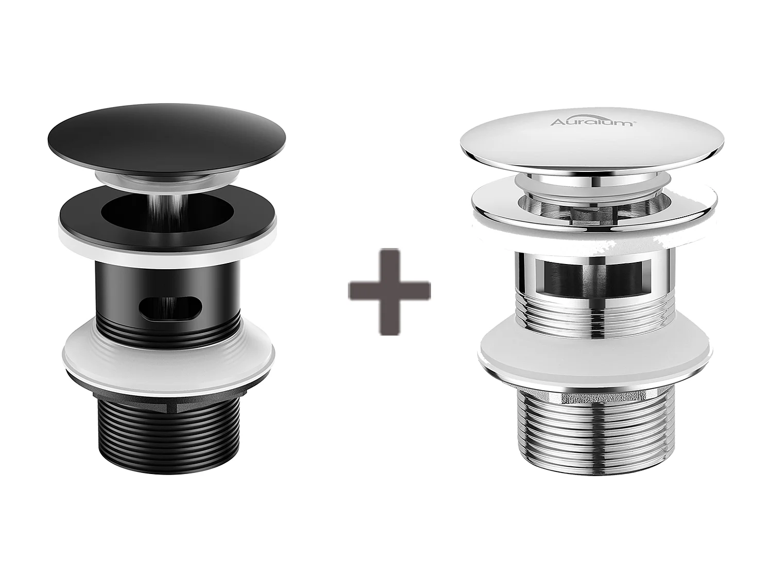 2PCS Desagüe de Lavabo Desagüe Pop-up con Desbordamiento Automático Universal Negro+Cromado Lavabo Bañera Baño