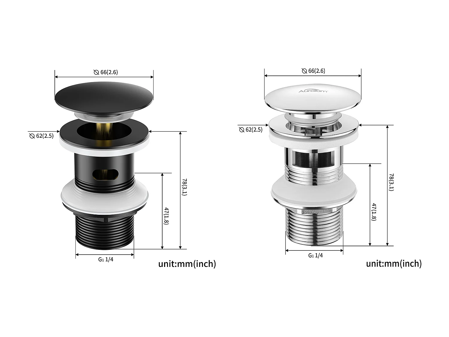 2PCS Desagüe de Lavabo Desagüe Pop-up con Desbordamiento Automático Universal Negro+Cromado Lavabo Bañera Baño