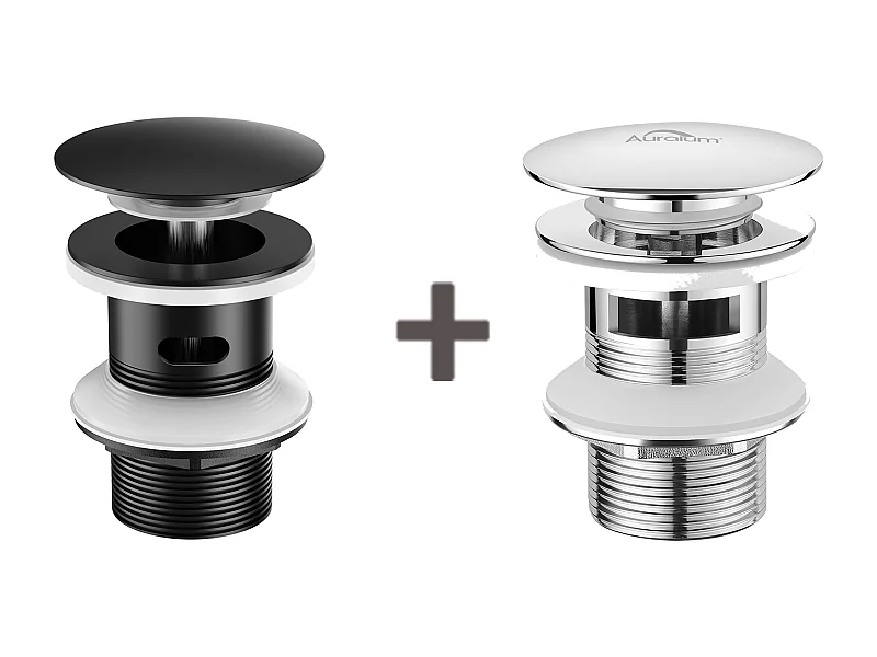 2PCS Bonde de Lavabo Bonde Pop-up avec Trop-plein Automatique Universelle Noir+Chromé Vasque Baignoire Salle de Bain