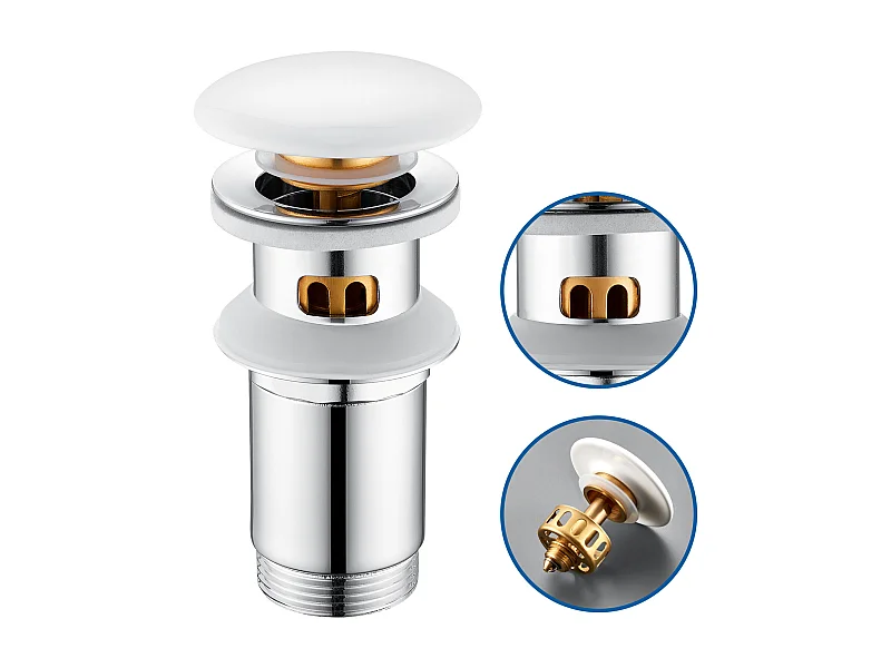 Auralum max Universal-Pop-Up-Ablaufgarnitur für Waschbecken mit Anti-Verstopfungsfilter, Badezimmer-Waschbeckenablauf mit Überlauf, mit Keramikabdeckung, weiß