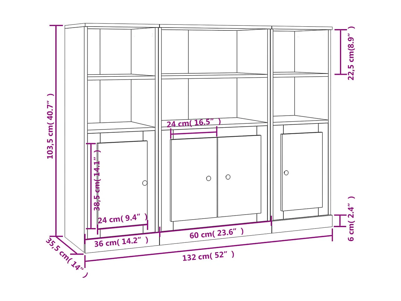 Highboards 3 Stk. Sonoma-Eiche Holzwerkstoff