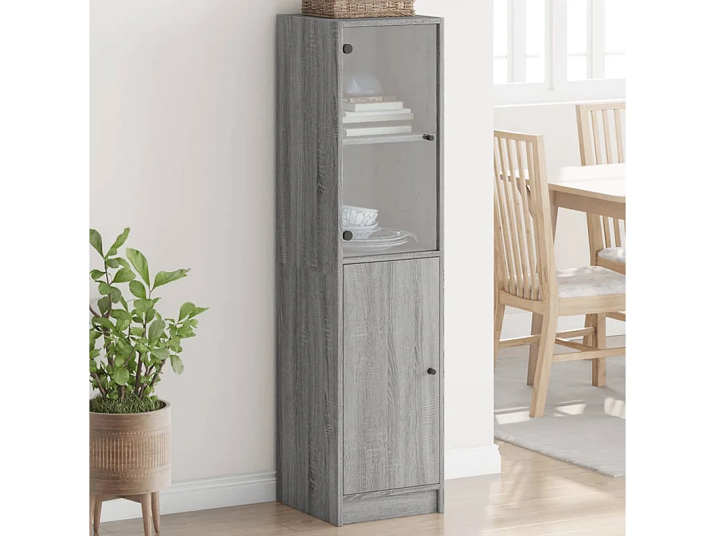 Credenza con Anta in Vetro Grigio Sonoma 35x37x142 cm