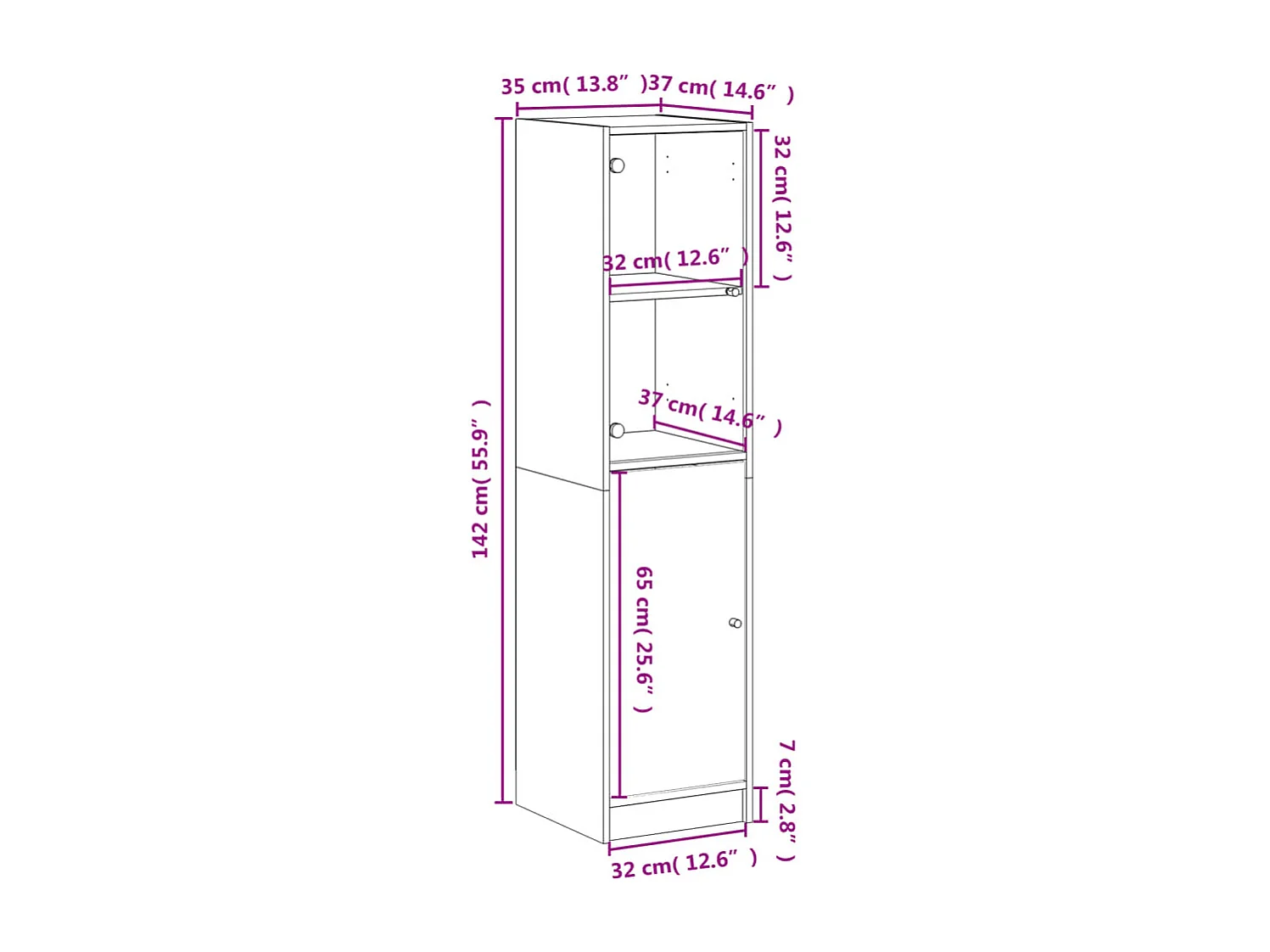 Buffet avec porte en verre sonoma gris 35x37x142 cm