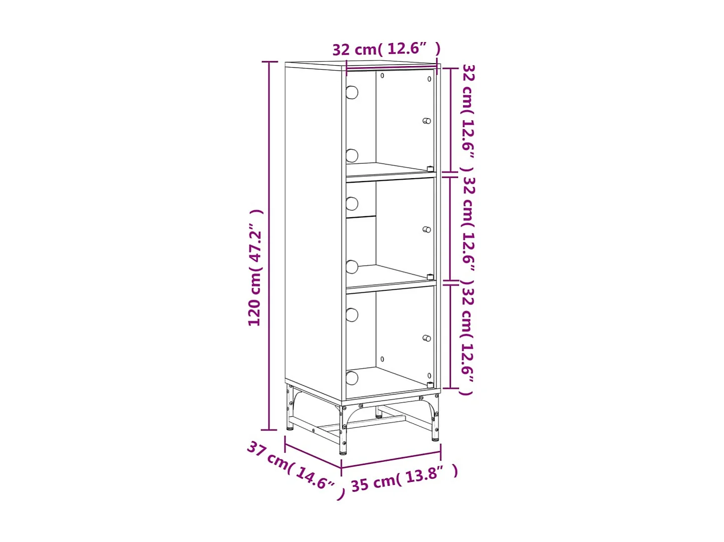 Buffet avec portes en verre blanc 35x37x120 cm