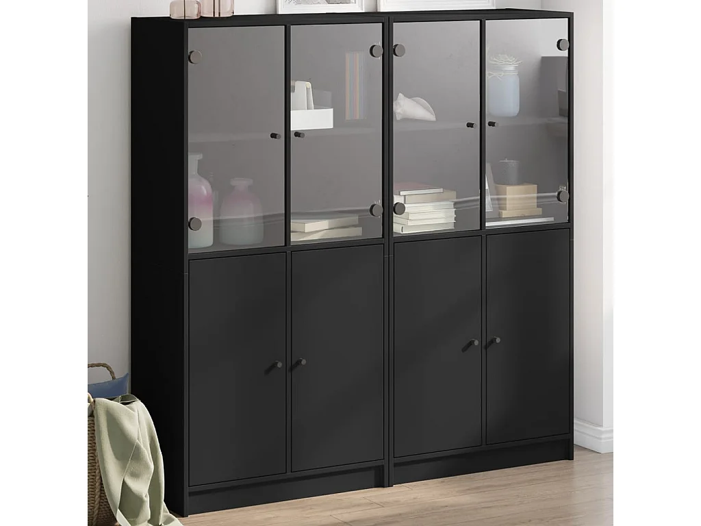 Bibliothèque avec portes noir 136x37x142 cm bois d'ingénierie