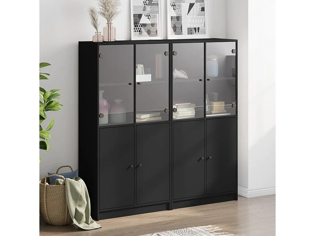 Bibliothèque avec portes noir 136x37x142 cm bois d'ingénierie