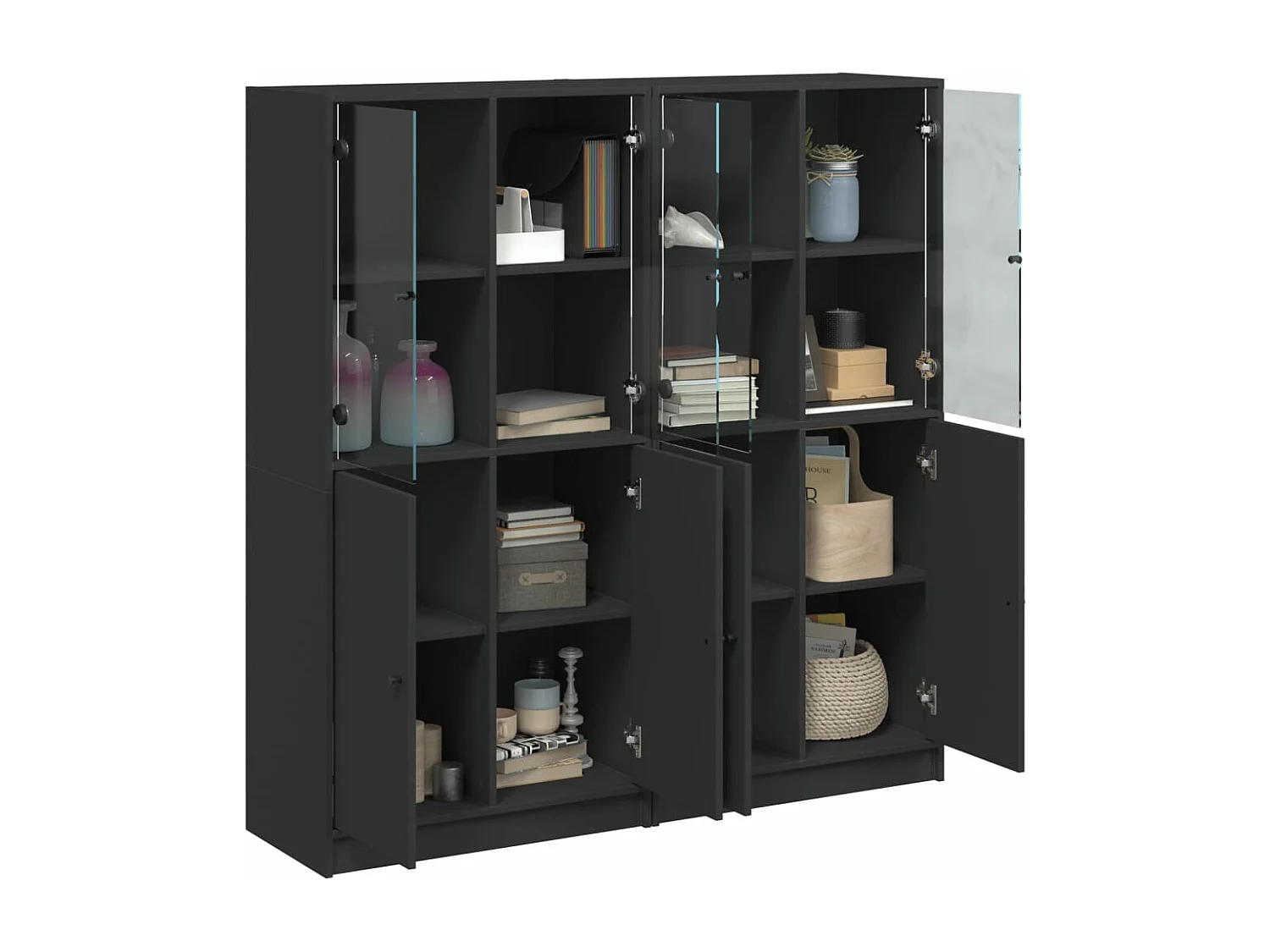 Bibliothèque avec portes noir 136x37x142 cm bois d'ingénierie