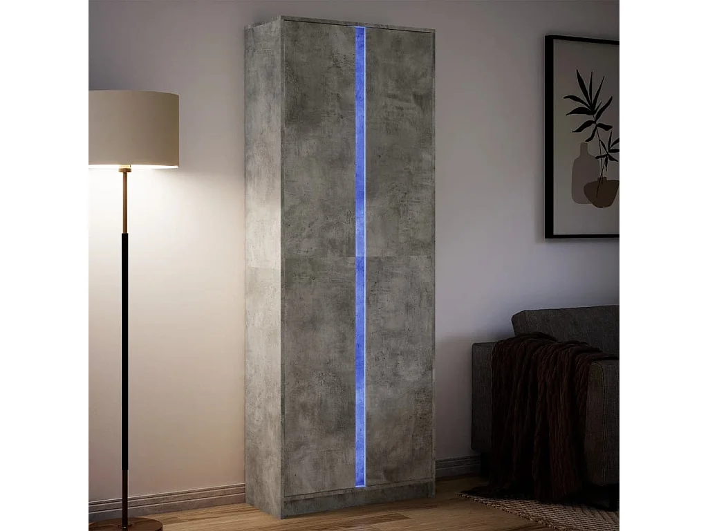 Buffet haut avec LED gris béton 74x32,5x200cm bois d’ingénierie