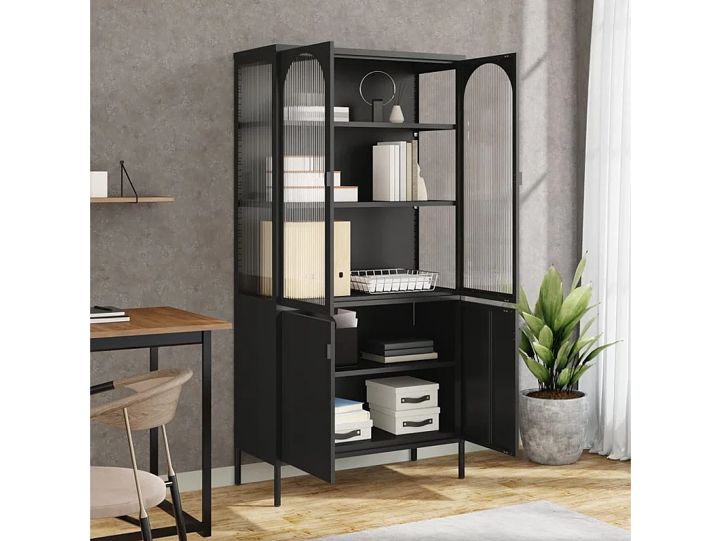 Highboard Schwarz 90x40x180 cm Glas und Stahl