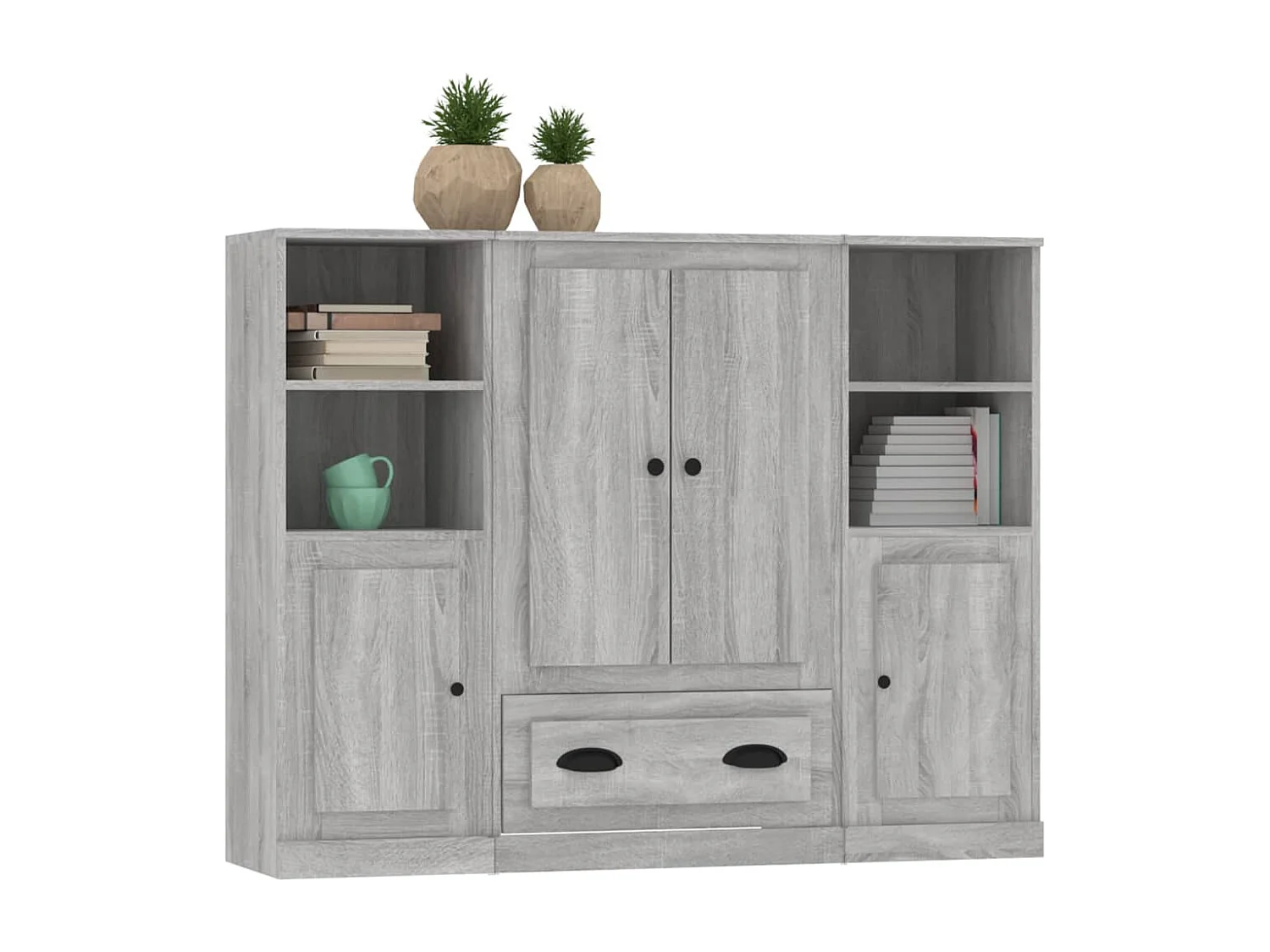 Aparador alto 3 piezas madera contrachapada gris Sonoma