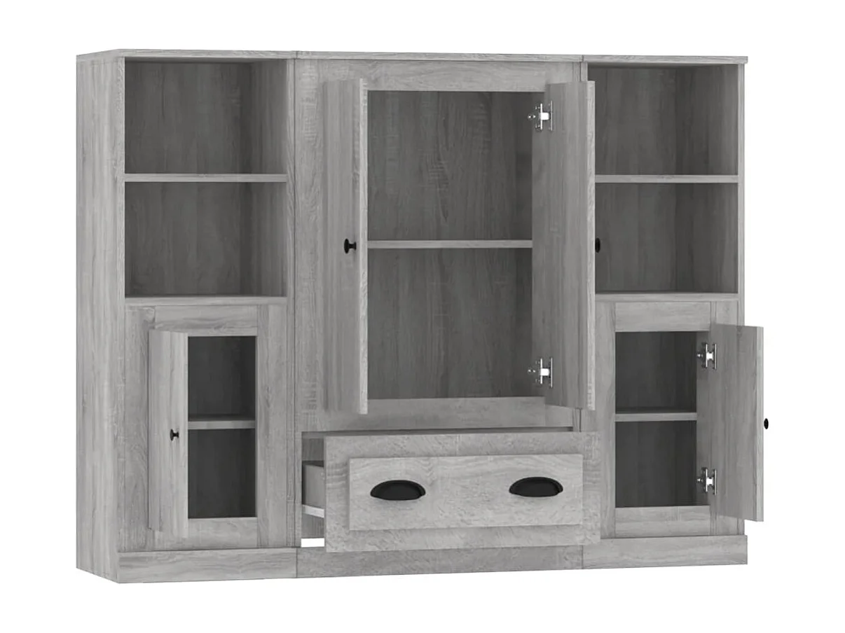 Aparador alto 3 piezas madera contrachapada gris Sonoma