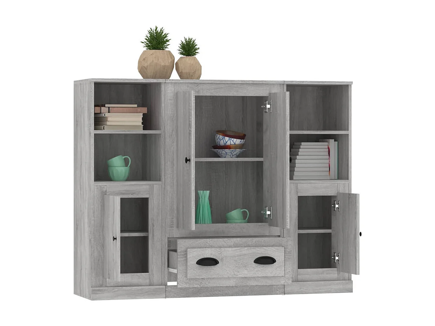 Credenze 3 pz Grigio Sonoma in Legno Multistrato