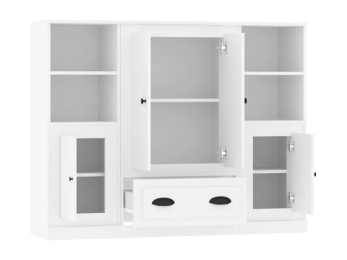 Buffets 3 pcs blanc bois d'ingénierie