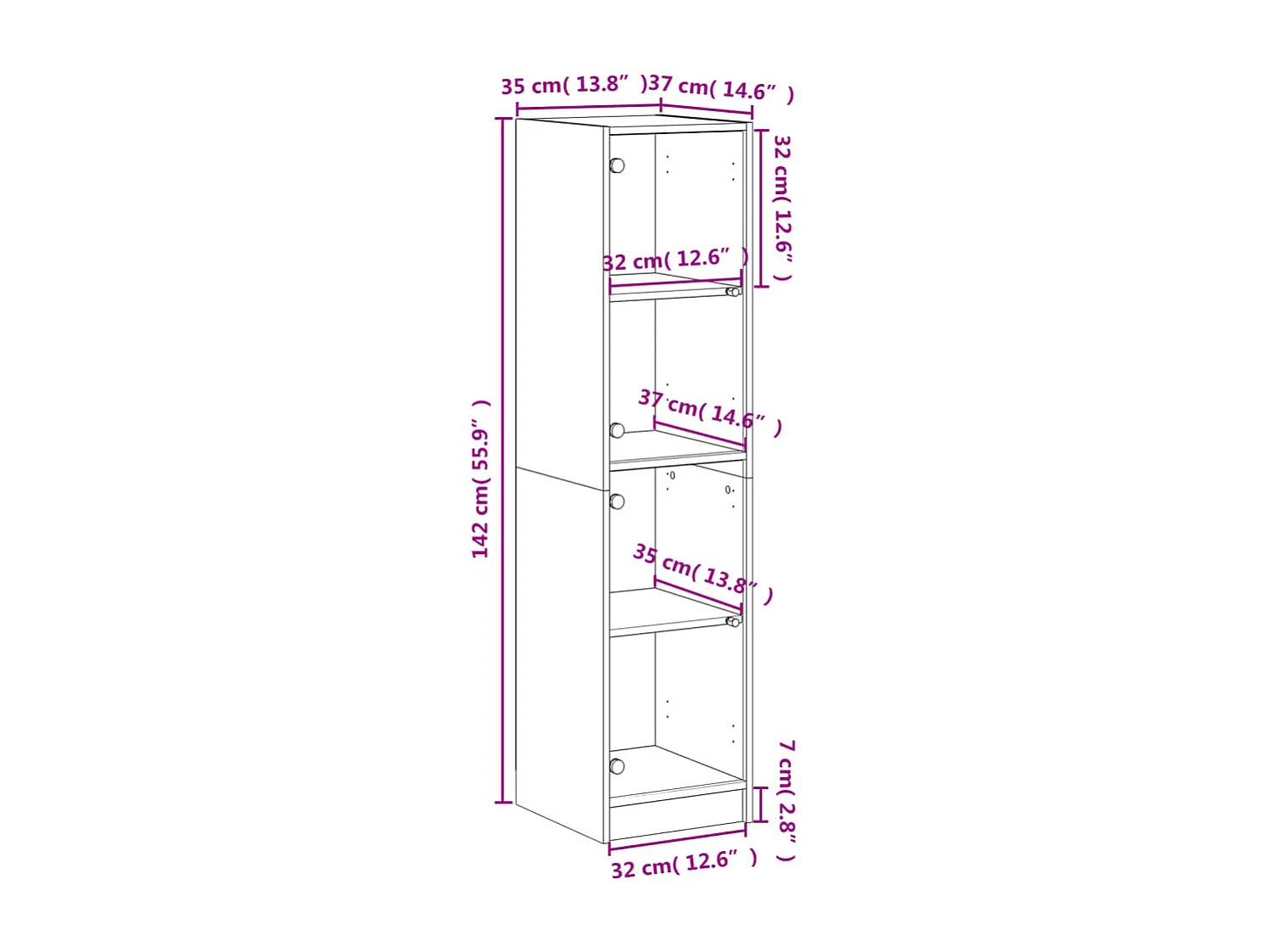 Credenza con Ante in Vetro Bianca 35x37x142 cm