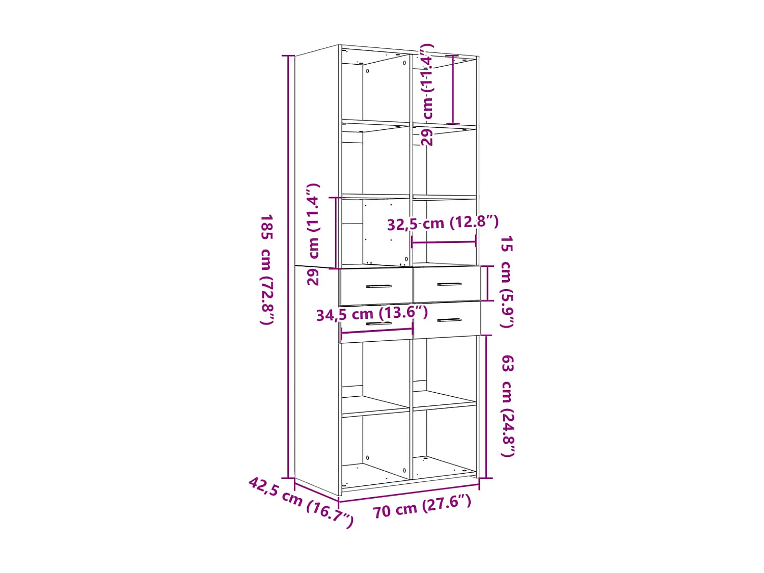 Credenza Grigio Sonoma 70x42,5x185 cm in Legno Multistrato
