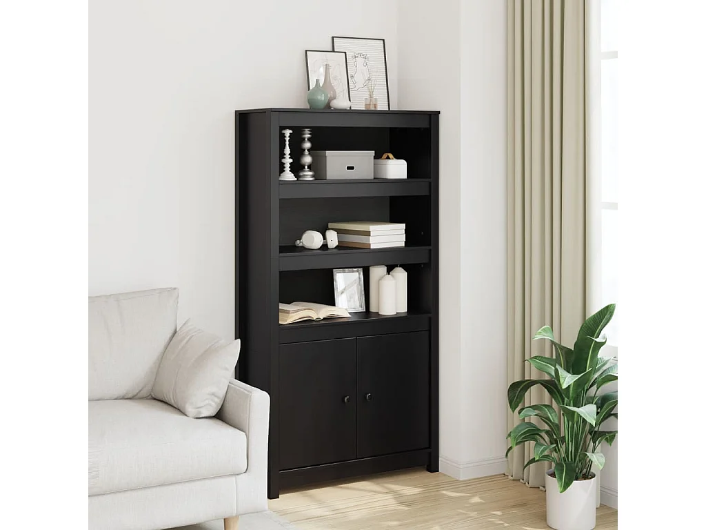 Credenza Nera 80x35x154 cm in Legno Massello di Pino