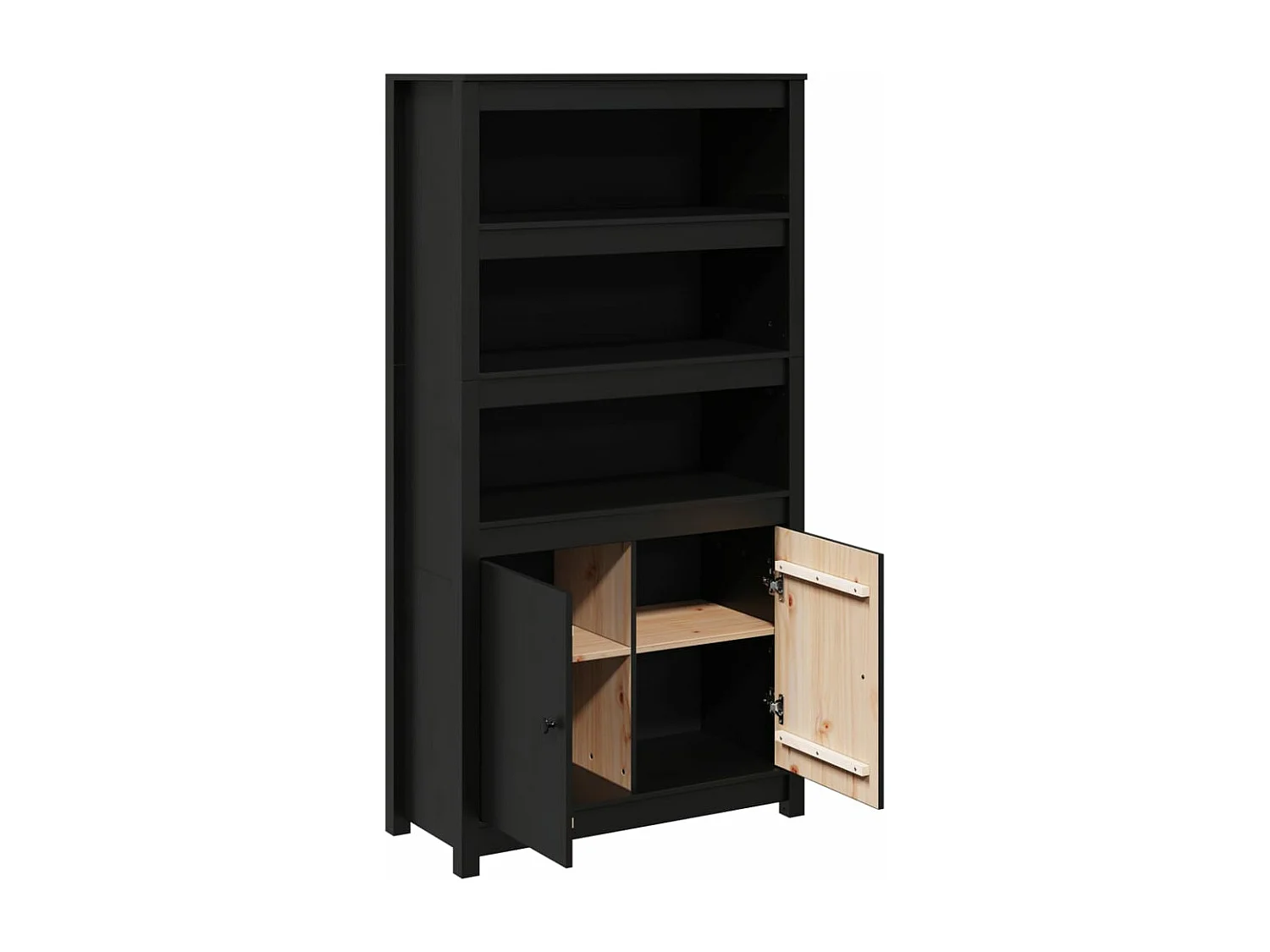 Credenza Nera 80x35x154 cm in Legno Massello di Pino