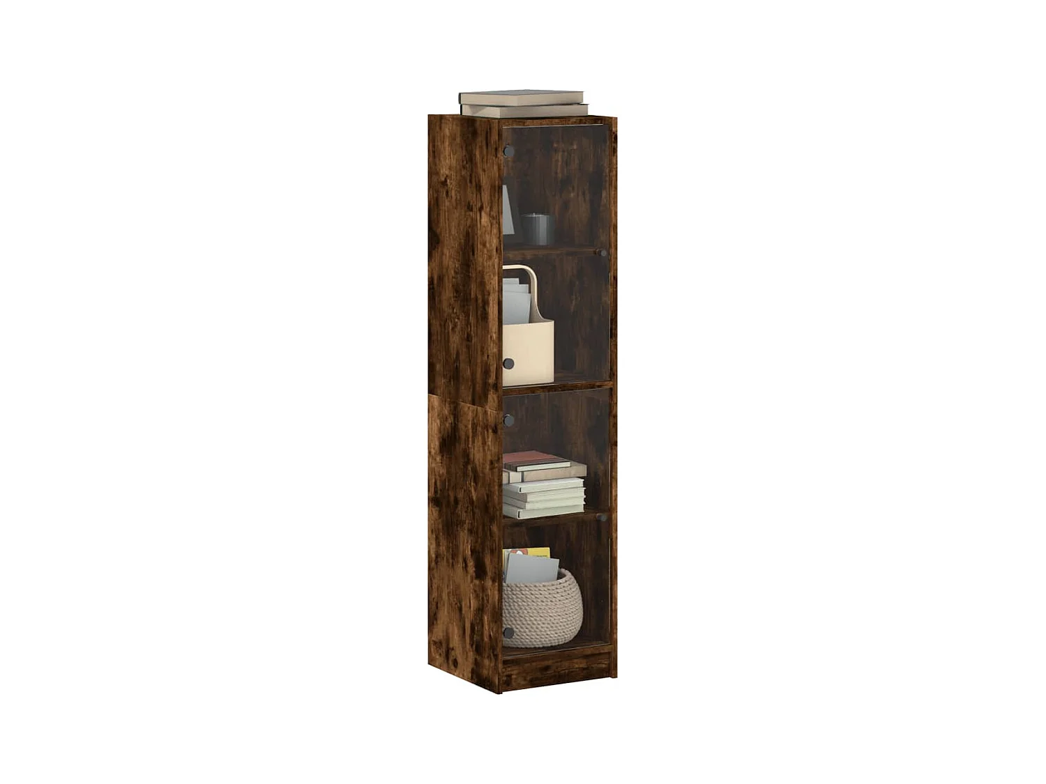 Buffet avec portes en verre chêne fumé 35x37x142 cm
