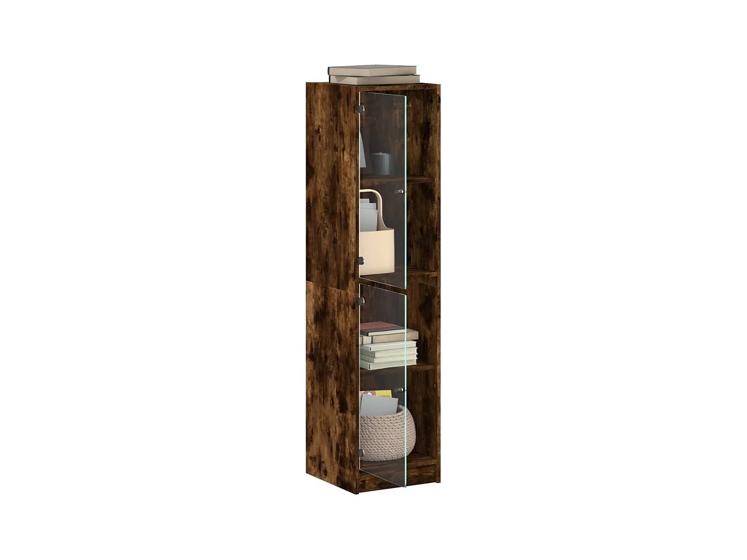 Buffet avec portes en verre chêne fumé 35x37x142 cm