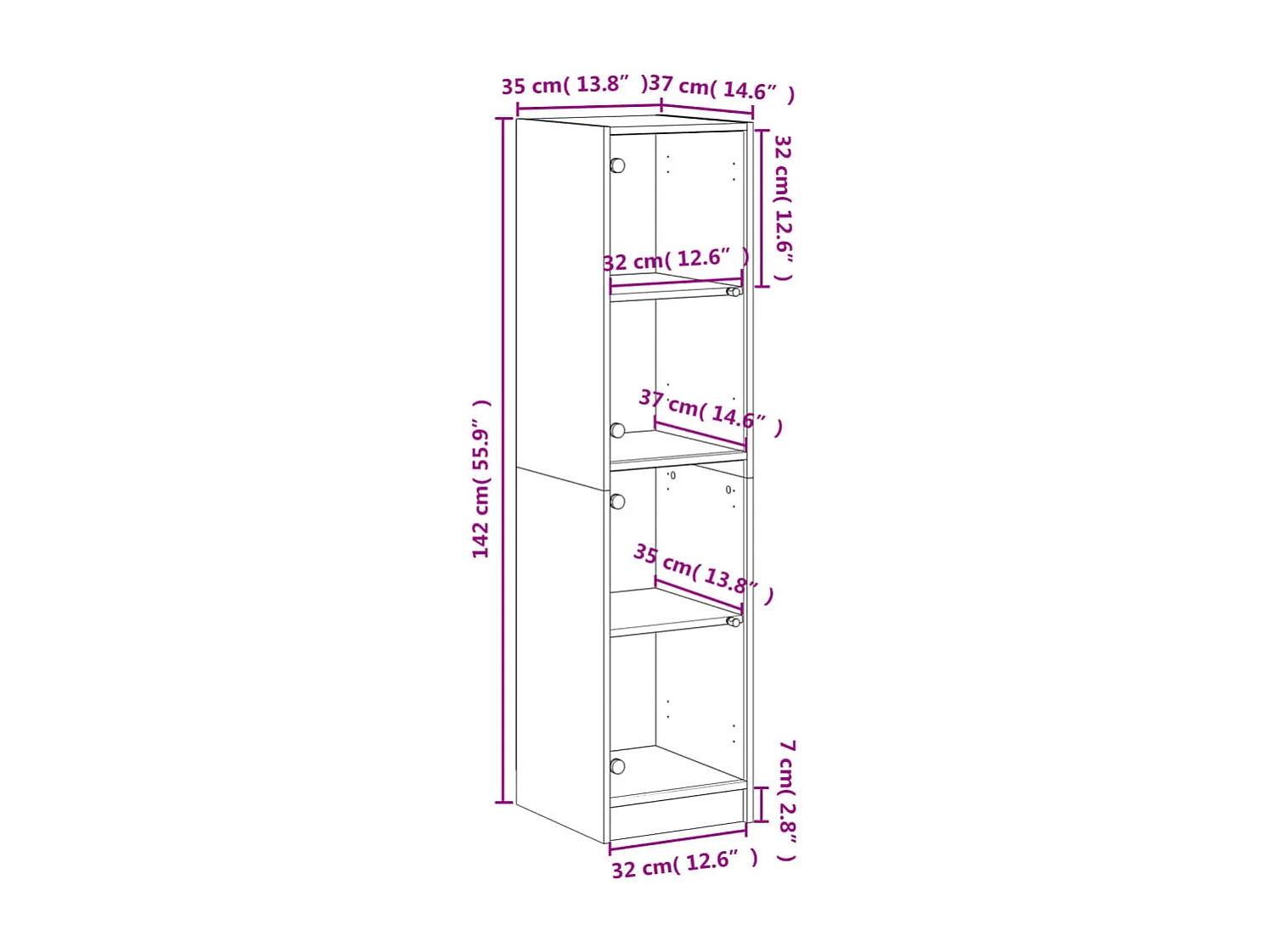 Credenza con Ante in Vetro Rovere Fumo 35x37x142 cm