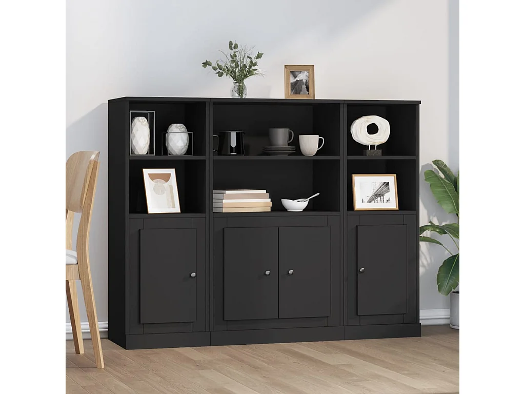 Buffets 3 pcs noir bois d'ingénierie