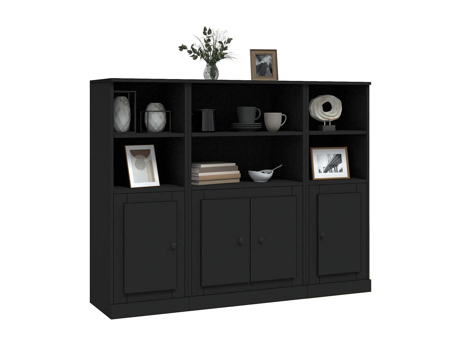 Buffets 3 pcs noir bois d'ingénierie