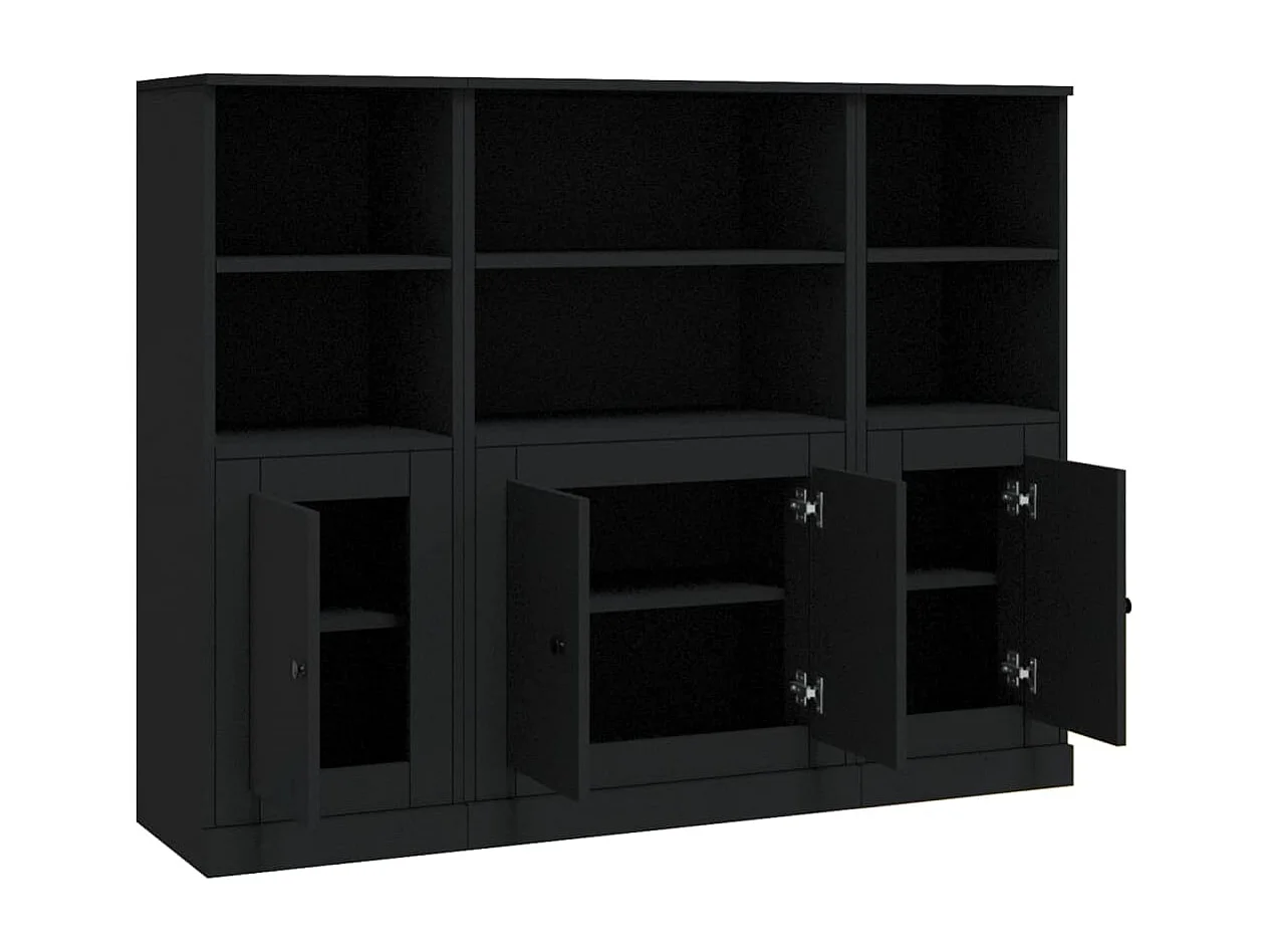 Buffets 3 pcs noir bois d'ingénierie