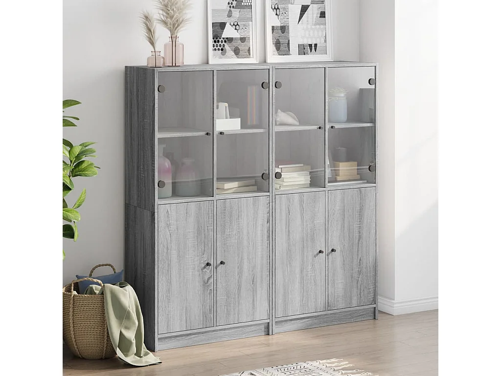 Estante c/ portas 136x37x142 cm derivados madeira cinza sonoma